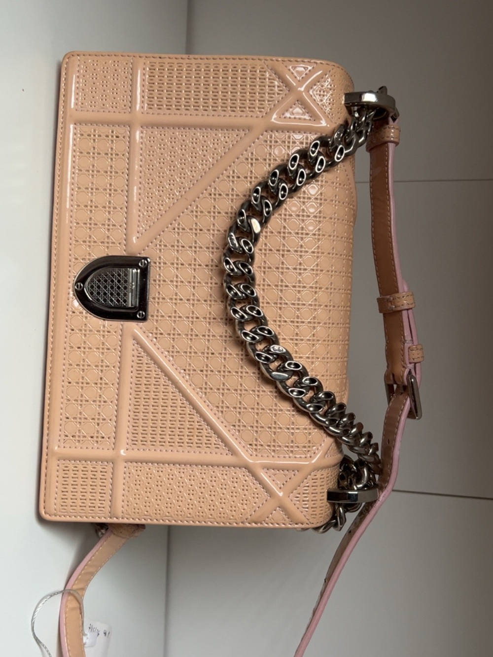 Dior Patent Quilted Diorama Shoulder Bag in Nude Pink